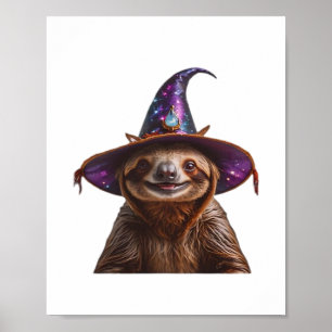 Witch Sloth Halloween trick or treat spooky pumpki Poster