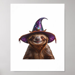 Witch Sloth Halloween trick or treat spooky pumpki Poster