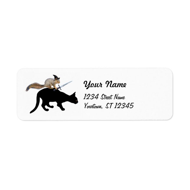 Witch Squirrel on Black Cat Return Address Labels (Front)