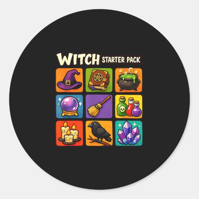 Witch starter pack funny magic witchcraft classic round sticker (Front)
