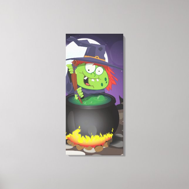 Witch Stirring a Cauldron . Canvas Print (Front)