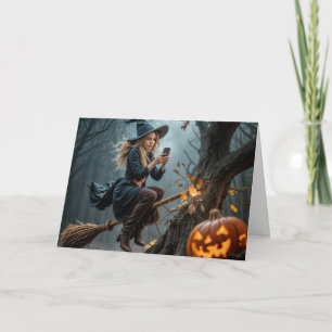 Witch Texting While Flying On a Broom Card