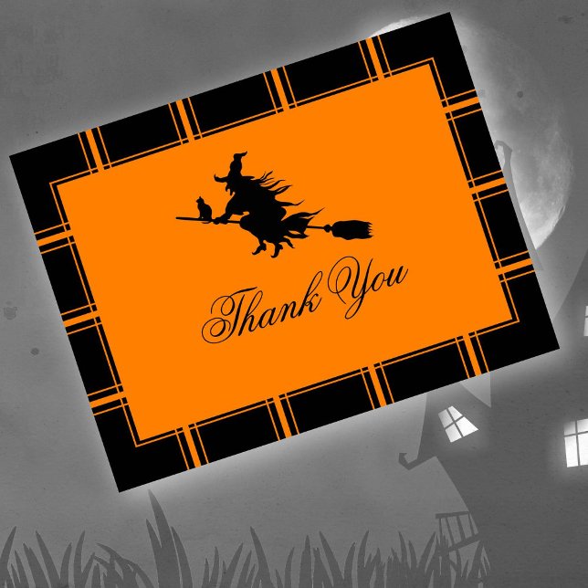 Witch Thank You Halloween Black/Orange Postcard (Creator Uploaded)