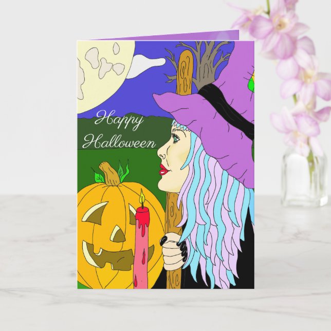 Witch Themed Halloween Card (Orchid)