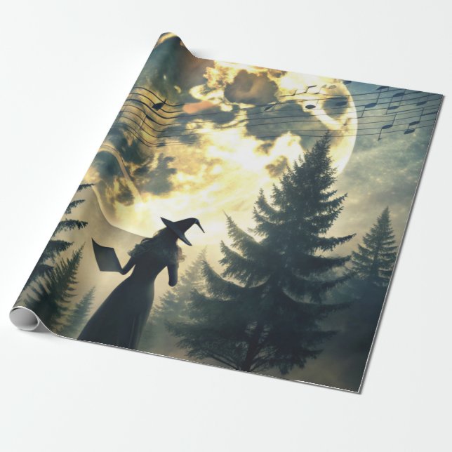 Witch Under Full Moon Enchanted Night Wrapping Paper (Unrolled)