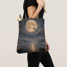 Witch Under Full Moon Gothic Halloween Lake