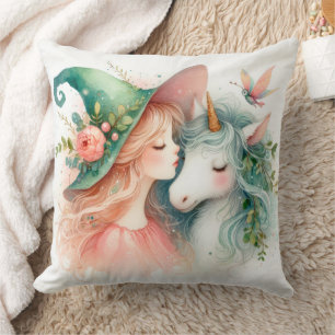 Witch Unicorn Magic Fantasy Art Boho Home Decor Throw Pillow