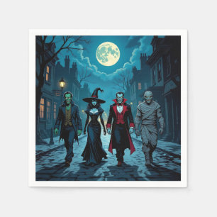 Witch, Vampire, Dracula and Mummy Halloween Party Napkin
