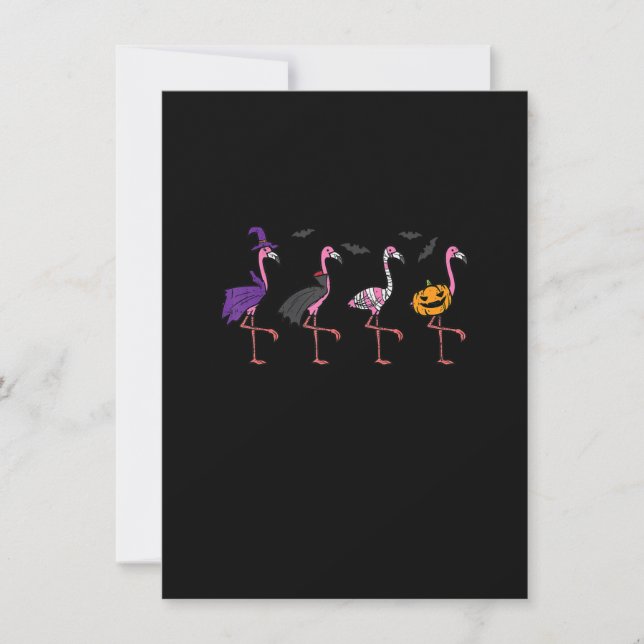 Witch Vampire Pumpkin Flamingo Bird Halloween Cost Invitation (Front)