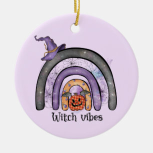 Witch Vibes – Black Rainbow, Purple Witch Hat Ceramic Ornament