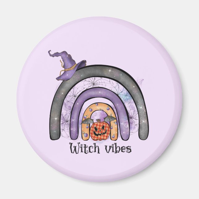 Witch Vibes – Black Rainbow, Purple Witch Hat Magnet (Front)