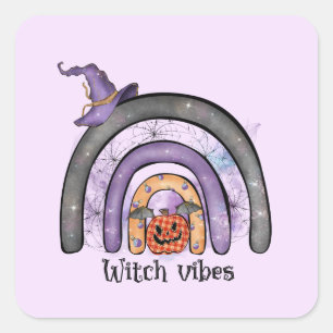 Witch Vibes – Black Rainbow, Purple Witch Hat Square Sticker
