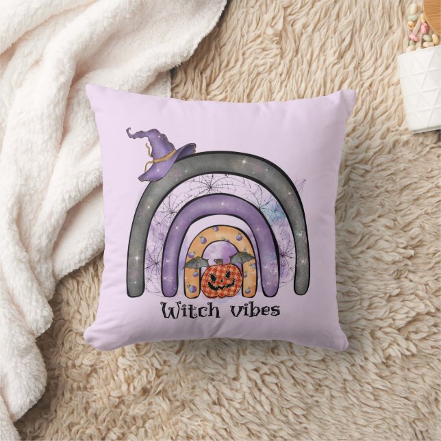 Witch Vibes – Black Rainbow, Purple Witch Hat Throw Pillow (Blanket)