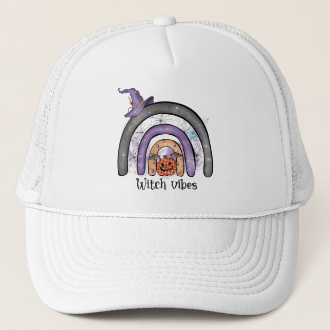 Witch Vibes Black Rainbow Trucker Hat (Front)