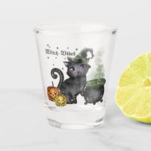 Witch Vibes – Cute Black Cat with Cauldron Shot Glass
