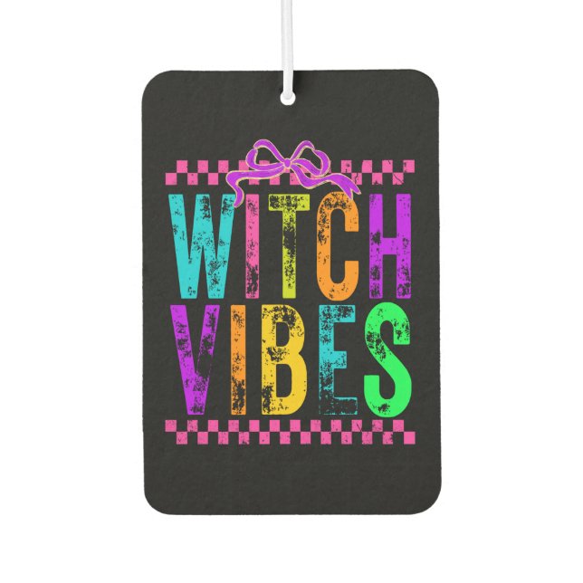Witch Vibes Halloween Neon Checkered Bow Air Freshener (Front)