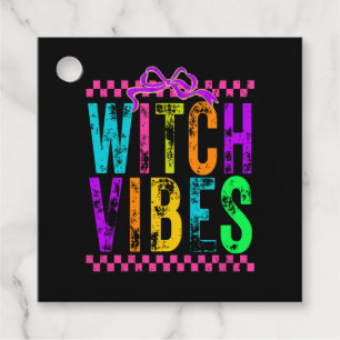 Witch Vibes Halloween Neon Checkered Bow Favour Tags