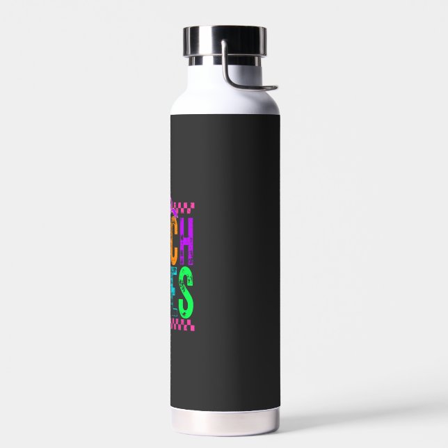 Witch Vibes Halloween Neon Chequered Bow Water Bottle (Left)
