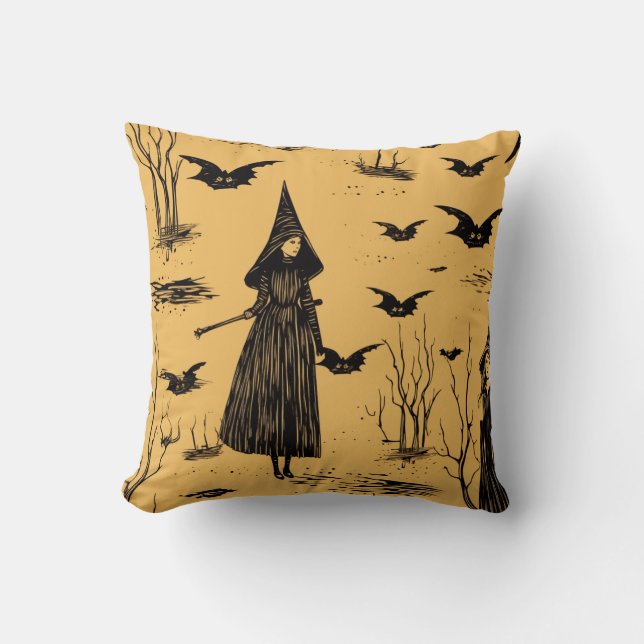 Witch Vintage Seamless Pattern Halloween| Throw Pillow (Front)