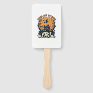 Witch Waltzing Halloween Vintage Engraving Design_ Hand Fan