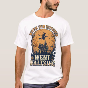 Witch Waltzing Halloween Vintage Engraving Design_ T-Shirt