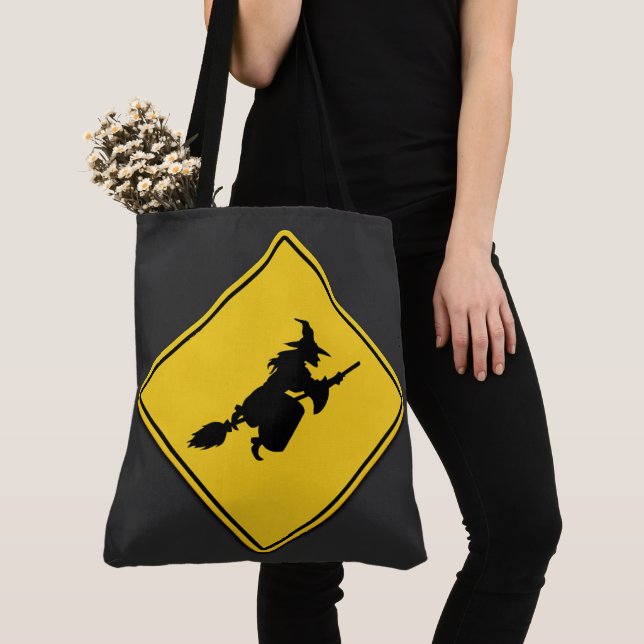 Witch Warning Halloween Tote Bag (Close Up)