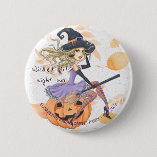 Witch watercolor Halloween bachelorette party 2 Inch Round Button