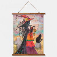 Witch Way Halloween Witch and Cat Art 