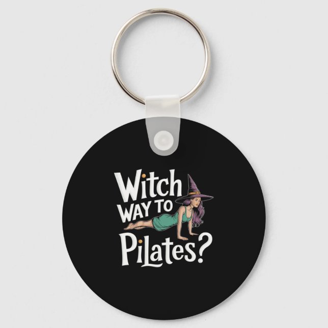 Witch Way To Lates Funny Halloween Lates Yoga Refo Keychain (Front)