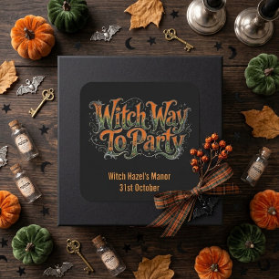 Witch Way to Party Vintage Orange Jack Botanicals Square Sticker