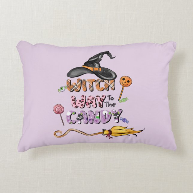 Witch Way to the Candy – Fun Halloween Accent Pillow (Front)