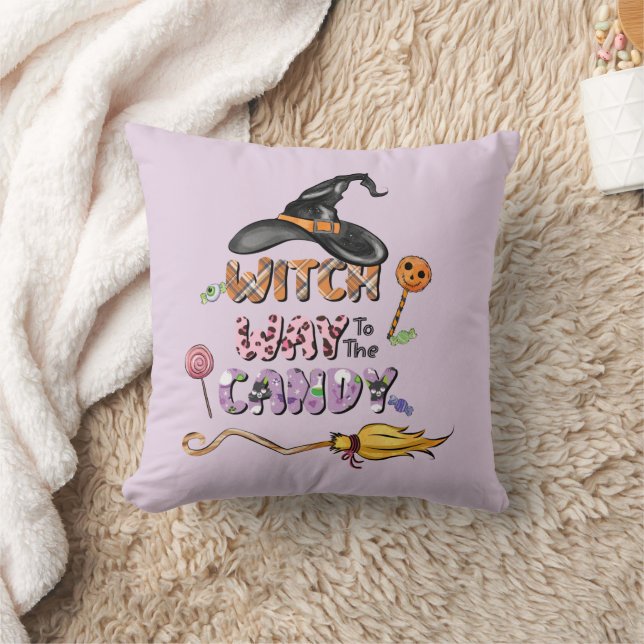 Witch Way to the Candy – Fun Halloween Throw Pillow (Blanket)