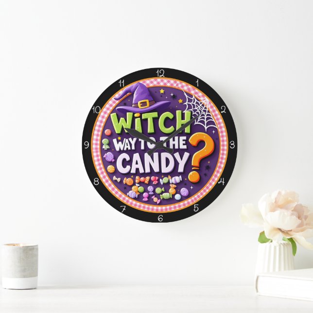 Witch Way To The Candy Halloween Large Clock (Home)