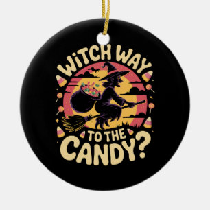Witch Way to the Candy Halloween T-shirt Ceramic Ornament