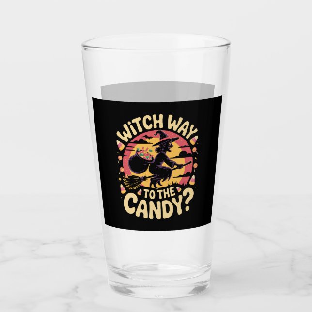 Witch Way to the Candy Halloween T-shirt Glass (Front)