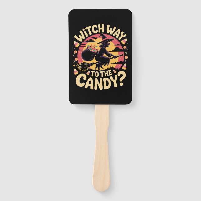 Witch Way to the Candy Halloween T-shirt Hand Fan (Front)