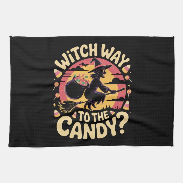 Witch Way to the Candy Halloween T-shirt Kitchen Towel (Horizontal)