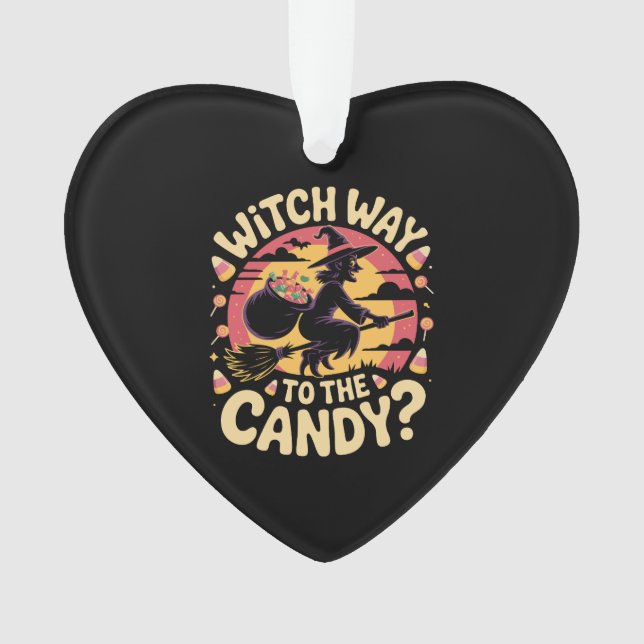 Witch Way to the Candy Halloween T-shirt Ornament (Front)