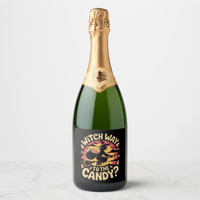 Witch Way to the Candy Halloween T-shirt Sparkling Wine Label (Front)