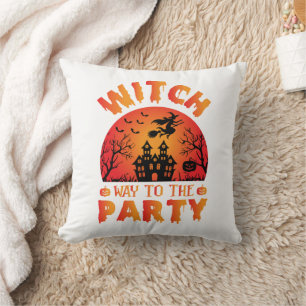 Witch Way to the Party Halloween Throw Pillow