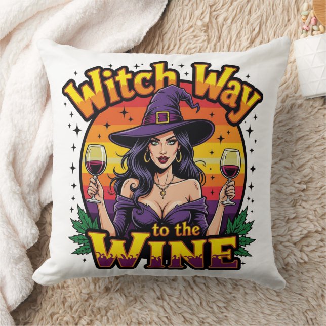 Witch Way To The Wine Throw Pillow (Blanket)