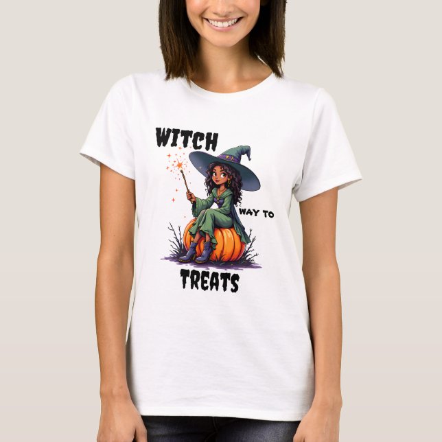 Witch way to Treats! Halloween T-Shirt (Front)