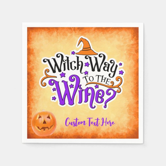 Witch Way To Wine Funny Halloween Personalized Napkin (Front)