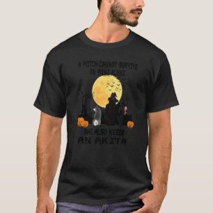 Witch Wine And Akita Dog Mom Halloween Costume T-Shirt