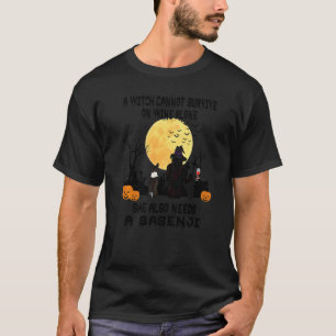 Witch Wine And Basenji Dog Mom Halloween Costume T-Shirt