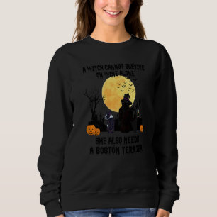 Witch Wine And Boston Terrier Dog Halloween Costu Sweatshirt