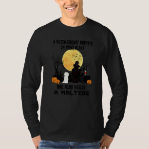 Witch Wine And Maltese Dog Mom Halloween Costume T-Shirt