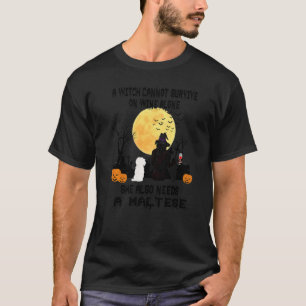 Witch Wine And Maltese Dog Mom Halloween Costume T-Shirt
