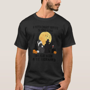 Witch Wine And St Bernard Dog Mom Halloween Costu T-Shirt