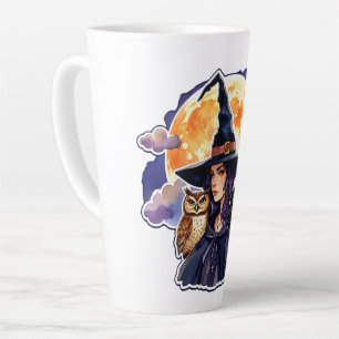 Witch with a Cat and an Owl - Halloween Fan Fun 2 Latte Mug